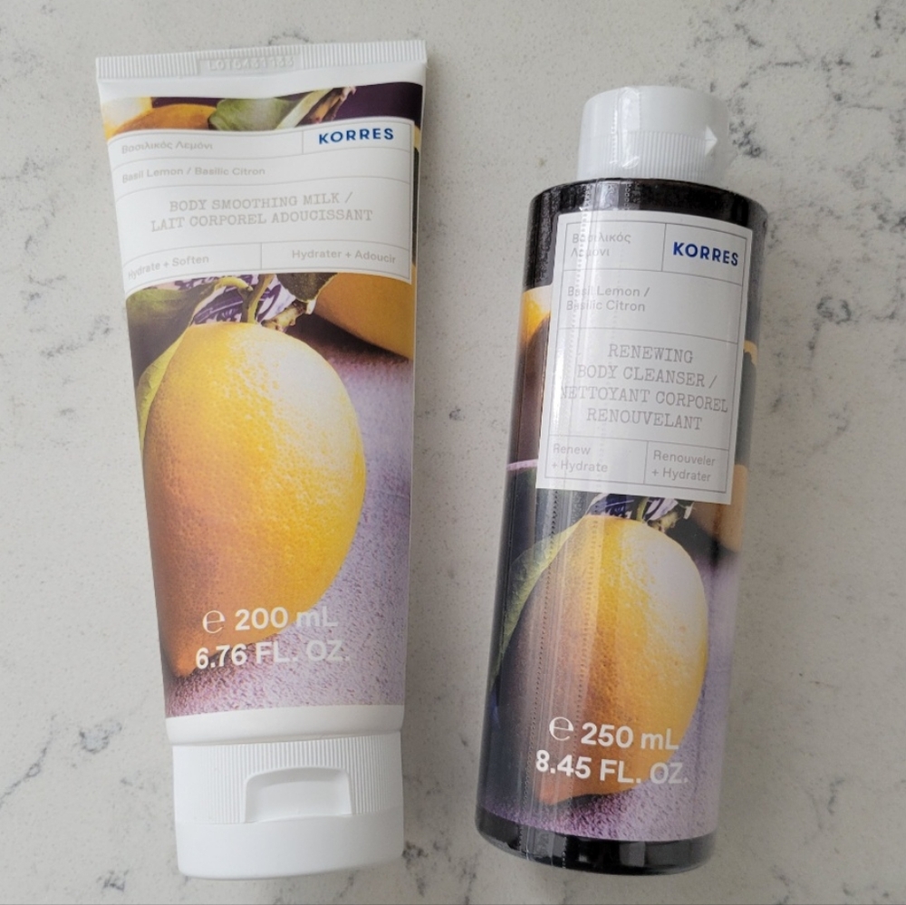 Korres Basil Lemon Renewing Body Cleanser & Body Smoothing Milk